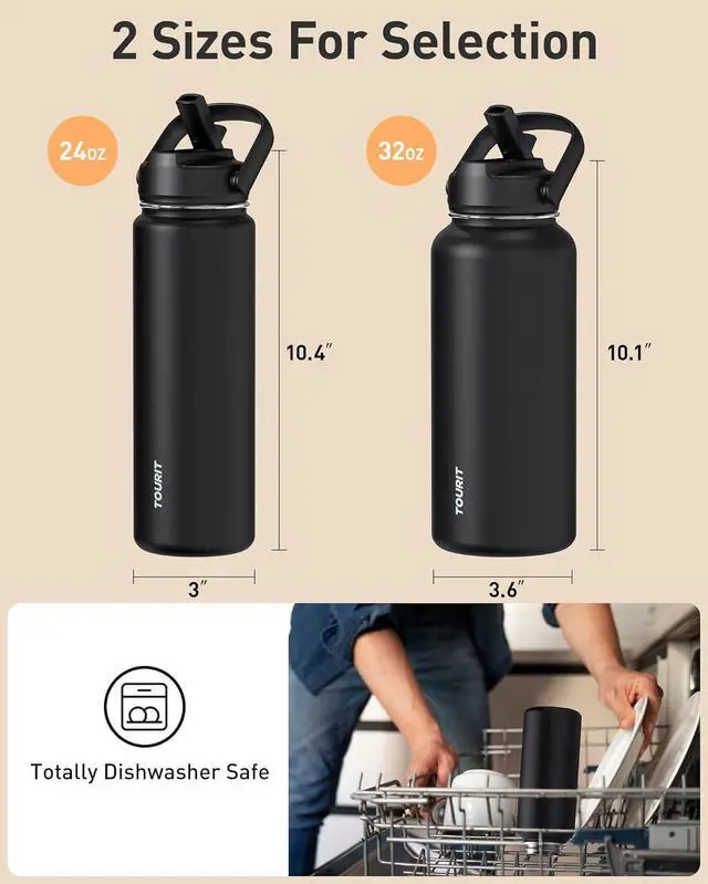 Alt view image 6 of 7 - TOURIT 32 oz Insulated Water Bottle, Stainless Steel Water Bottles With Straw, Double Wall Vacuum Metal Thermos for Cold and Hot Drinks, Leak Proof BPA Free Water Flask for Sports and Travel, Hot Pink