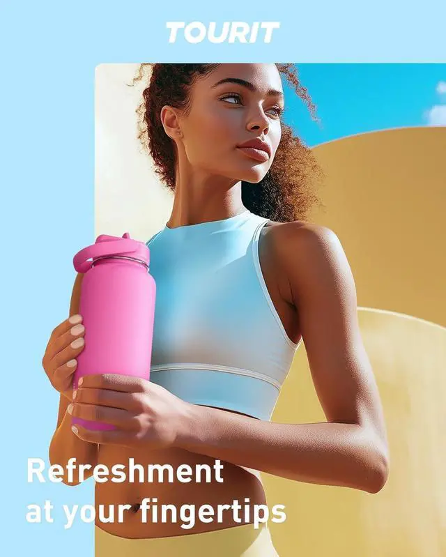 Alt view image 7 of 7 - TOURIT 32 oz Insulated Water Bottle, Stainless Steel Water Bottles With Straw, Double Wall Vacuum Metal Thermos for Cold and Hot Drinks, Leak Proof BPA Free Water Flask for Sports and Travel, Hot Pink