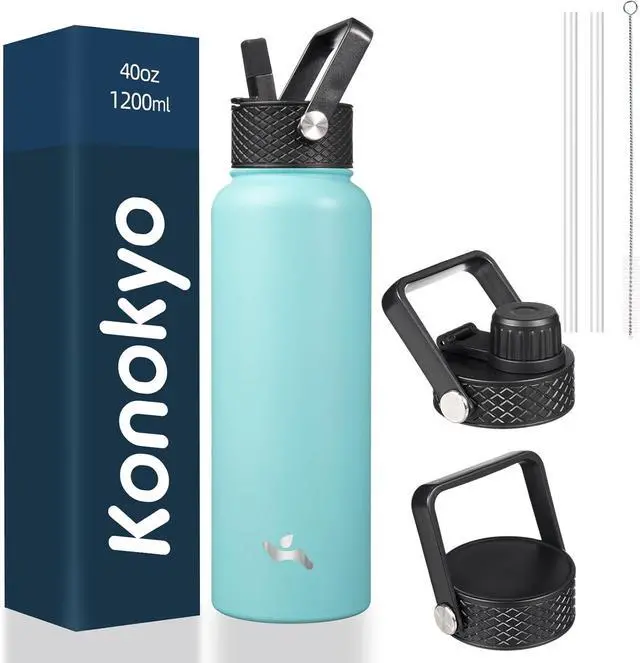 Main image of 40oz Insulated Water Bottle Stainless Steel Sport Bottles with 3 Lids,Turquoise