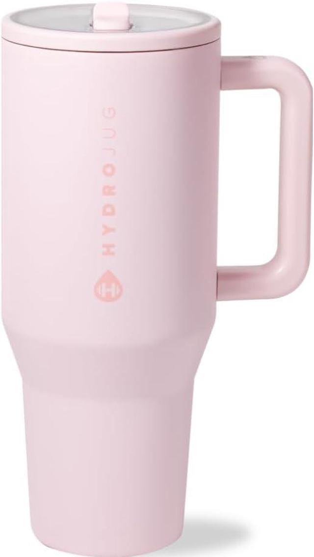 Main image of HydroJug Traveler - 32 oz Water Bottle with Handle & Flip Straw - Fits in Cup Holder, Leak Resistant Tumbler-Reusable Insulated Stainless Steel & Rubber Base - Gifts for Women & Men, Pink Sand
