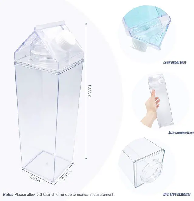Alt view image 2 of 7 - 2 Pack 33oz Milk Carton Water Bottle -Clear Square Milk Bottles BPA Free Portable Water Bottle with Straws & Cleaning Brush and Bottle Brush for Outdoor Sports Travel Camping Activities(H06)