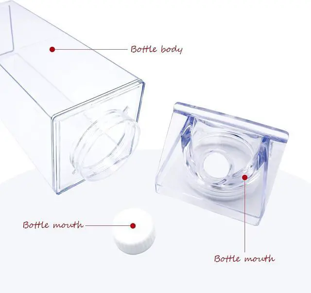 Alt view image 4 of 7 - 2 Pack 33oz Milk Carton Water Bottle -Clear Square Milk Bottles BPA Free Portable Water Bottle with Straws & Cleaning Brush and Bottle Brush for Outdoor Sports Travel Camping Activities(H06)
