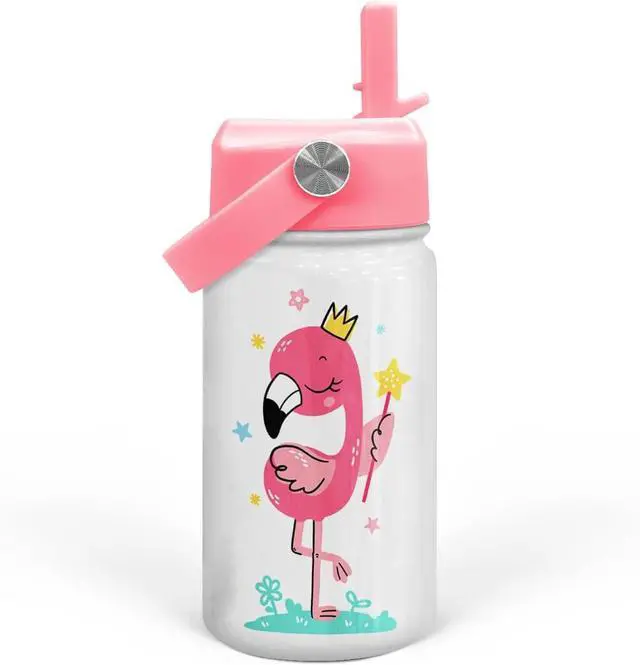 Alt view image 2 of 7 - SANDJEST Flamingo Water Bottle - Kids Water Bottle with Straw Lid - 12 Oz Insulated Stainless Steel Water Bottles for Toddlers Kid Girls - Travel Cup for School Sports