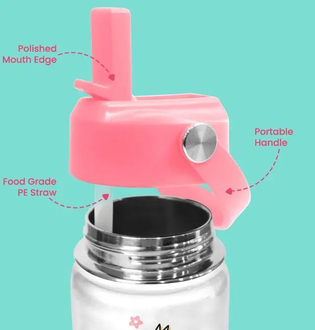 Alt view image 3 of 7 - SANDJEST Flamingo Water Bottle - Kids Water Bottle with Straw Lid - 12 Oz Insulated Stainless Steel Water Bottles for Toddlers Kid Girls - Travel Cup for School Sports