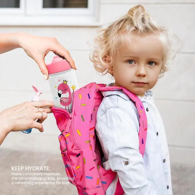 Alt view image 7 of 7 - SANDJEST Flamingo Water Bottle - Kids Water Bottle with Straw Lid - 12 Oz Insulated Stainless Steel Water Bottles for Toddlers Kid Girls - Travel Cup for School Sports