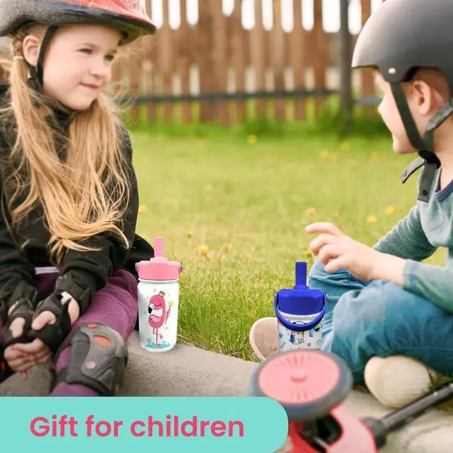Alt view image 6 of 7 - SANDJEST Flamingo Water Bottle - Kids Water Bottle with Straw Lid - 12 Oz Insulated Stainless Steel Water Bottles for Toddlers Kid Girls - Travel Cup for School Sports