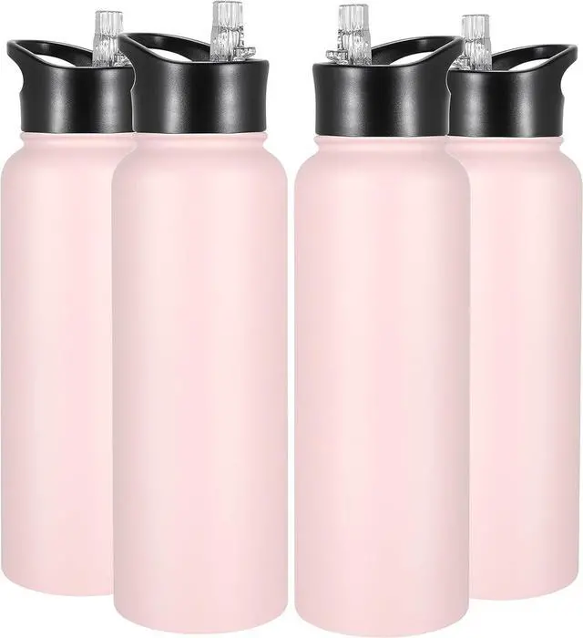 Main image of VEGOND 40 oz Insulated Water Bottle Bulk Stainless Steel Metal Water Bottles with Leak Proof Straw Lid & Spout Lid, Wide Mouth Double Walled Vacuum Travel Sports Bottle, 4 Pack