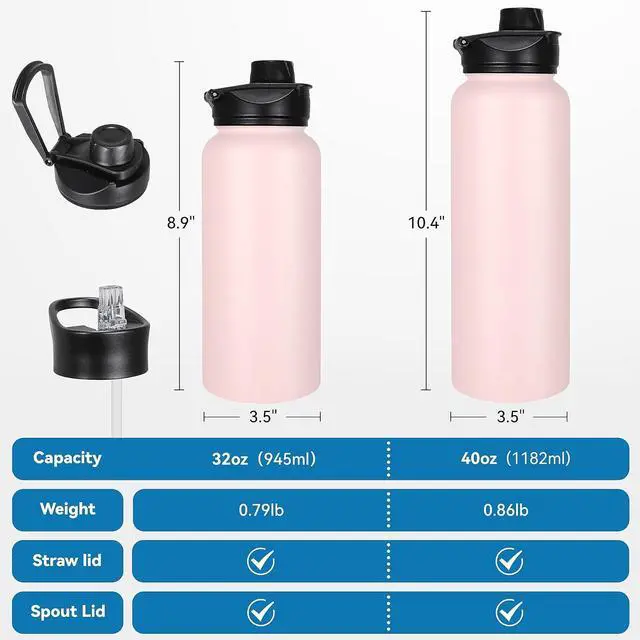 Alt view image 4 of 7 - VEGOND 40 oz Insulated Water Bottle Bulk Stainless Steel Metal Water Bottles with Leak Proof Straw Lid & Spout Lid, Wide Mouth Double Walled Vacuum Travel Sports Bottle, 4 Pack