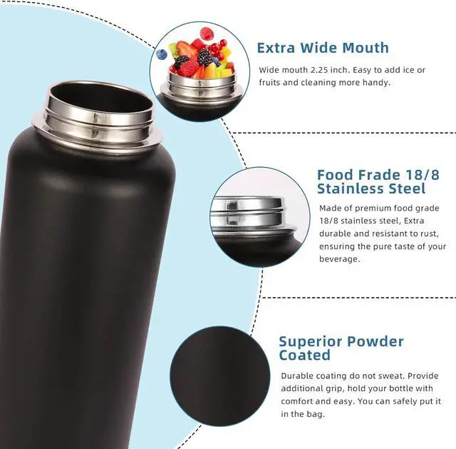 Alt view image 4 of 7 - Volhoply 40 oz Insulated Water Bottles Paracord Handle, Stainless Steel Sports Bottle with Spout Lid, Double Walled Travel Water Thermos with Wide Mouth, Reusable Water jug for Adults (Black, 1 Set)