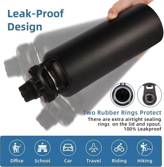 Alt view image 6 of 7 - Volhoply 40 oz Insulated Water Bottles Paracord Handle, Stainless Steel Sports Bottle with Spout Lid, Double Walled Travel Water Thermos with Wide Mouth, Reusable Water jug for Adults (Black, 1 Set)