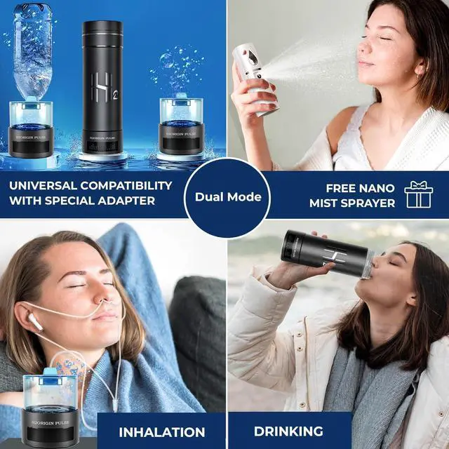 Alt view image 4 of 7 - Hydrogen Water Bottle Generator, Up to 9000 PPB Hydrogen Bottle Water Ionizer with SPE/PEM Technology, 3-in-1 Portable Universal Adapter and Refreshing Mist Spray for Home Hydration