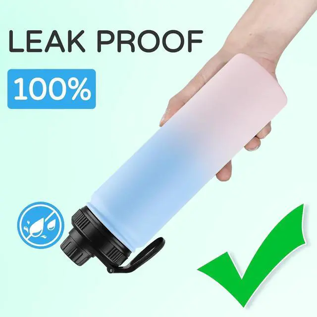 Alt view image 5 of 7 - DOMICARE Insulated Water Bottle, 22 oz Vacuum Insulated Stainless Steel Reusable Sports Bottle with Straw Lid & Spout Lid for Travel, Camping, Bike, Leakproof, Blue/Pink, 8 Pack
