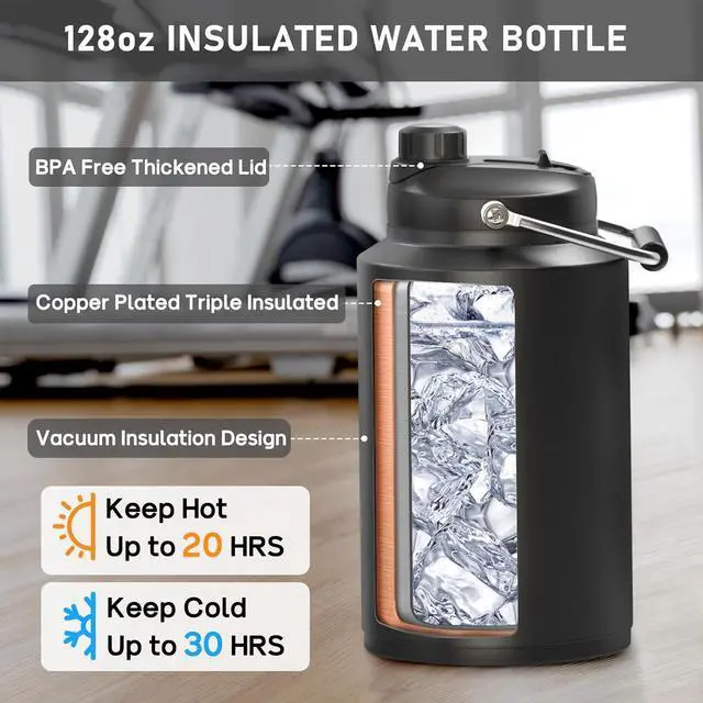 Alt view image 5 of 7 - 1 Gallon Water Jug, 2-in-1 Lid Flip Straw & Spout, Vacuum Insulated Stainless Steel Sports Water Bottle for Cold & Hot Drinks, Leak Proof, Suitable for Sports, Travel, Outdoor Work, Camping