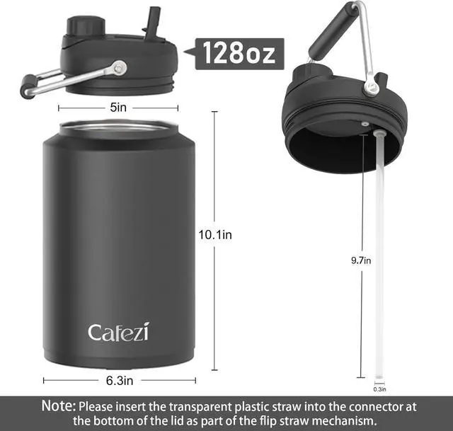 Alt view image 6 of 7 - 1 Gallon Water Jug, 2-in-1 Lid Flip Straw & Spout, Vacuum Insulated Stainless Steel Sports Water Bottle for Cold & Hot Drinks, Leak Proof, Suitable for Sports, Travel, Outdoor Work, Camping