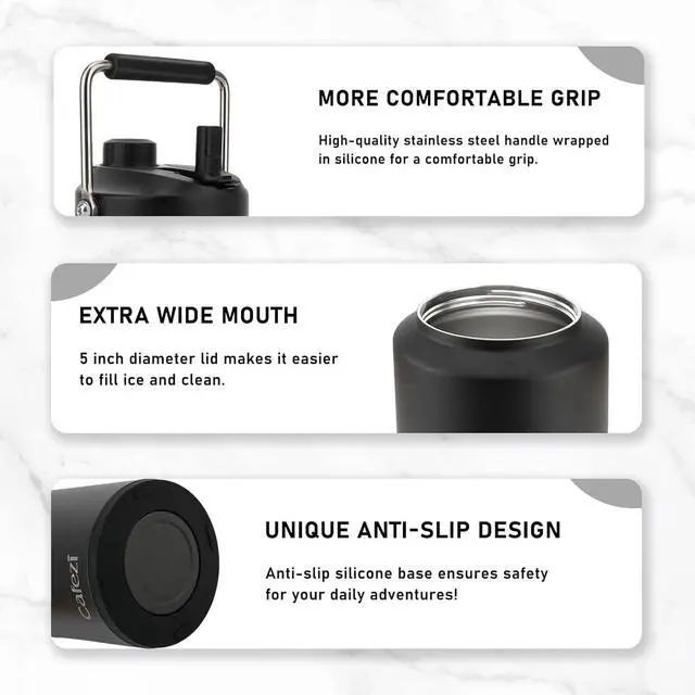 Alt view image 7 of 7 - 1 Gallon Water Jug, 2-in-1 Lid Flip Straw & Spout, Vacuum Insulated Stainless Steel Sports Water Bottle for Cold & Hot Drinks, Leak Proof, Suitable for Sports, Travel, Outdoor Work, Camping