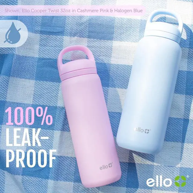Alt view image 5 of 7 - Ello Cooper Twist 32oz Stainless Steel Water Bottle with Chug Lid | Leak Proof | Double Walled and Vacuum Insulated | Built in Carry Loop | Dishwasher Safe | Gray
