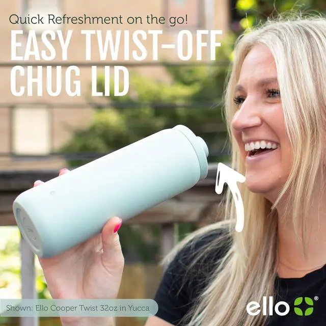Alt view image 6 of 7 - Ello Cooper Twist 32oz Stainless Steel Water Bottle with Chug Lid | Leak Proof | Double Walled and Vacuum Insulated | Built in Carry Loop | Dishwasher Safe | Gray