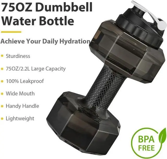 Alt view image 6 of 7 - 2.2L / 75Oz Dumbbell Shape Water Bottle, PETG Eco-friendly Sports Fitness Exercise Water Jug for Gym, Yoga, Running, Outdoors, Cycling, and Camping