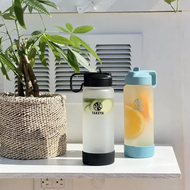 Alt view image 5 of 7 - Takeya Glass Water Bottle - Durable Thermo-Shock Resistant Glass with Sure-Grip Safe Shell - Clear Leak-Proof Bottle with Straw Lid - Dishwasher Safe - Everyday-Use - 22 oz, Sage