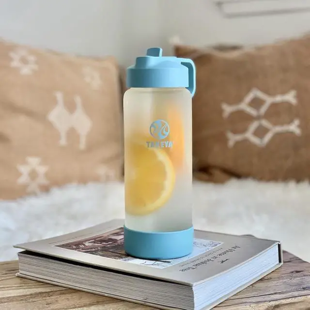 Alt view image 6 of 7 - Takeya Glass Water Bottle - Durable Thermo-Shock Resistant Glass with Sure-Grip Safe Shell - Clear Leak-Proof Bottle with Straw Lid - Dishwasher Safe - Everyday-Use - 22 oz, Sage