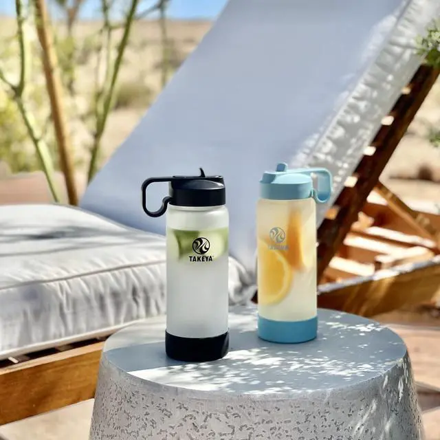 Alt view image 7 of 7 - Takeya Glass Water Bottle - Durable Thermo-Shock Resistant Glass with Sure-Grip Safe Shell - Clear Leak-Proof Bottle with Straw Lid - Dishwasher Safe - Everyday-Use - 22 oz, Sage