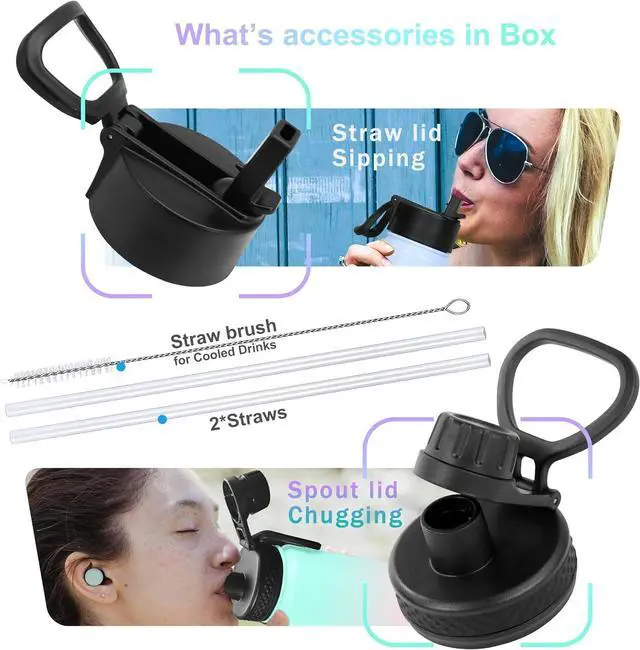 Alt view image 6 of 7 - Akyta 24 Oz Water Bottle, Sports Water Bottle with Straw Lid, Spout lid, Vacuum-Insulated Stainless-Steel,Double-walled Thermos Water Bottle for Hiking Biking (24 oz, Indigo black)