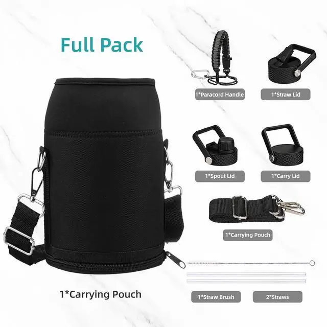 Alt view image 6 of 7 - Half Gallon Insulated Water Bottle with Straw,64 oz 3 Lids Water Jug with Carrying Bag,Paracord Handle,Double Wall Vacuum Stainless Steel Metal Flask,Navy Blue