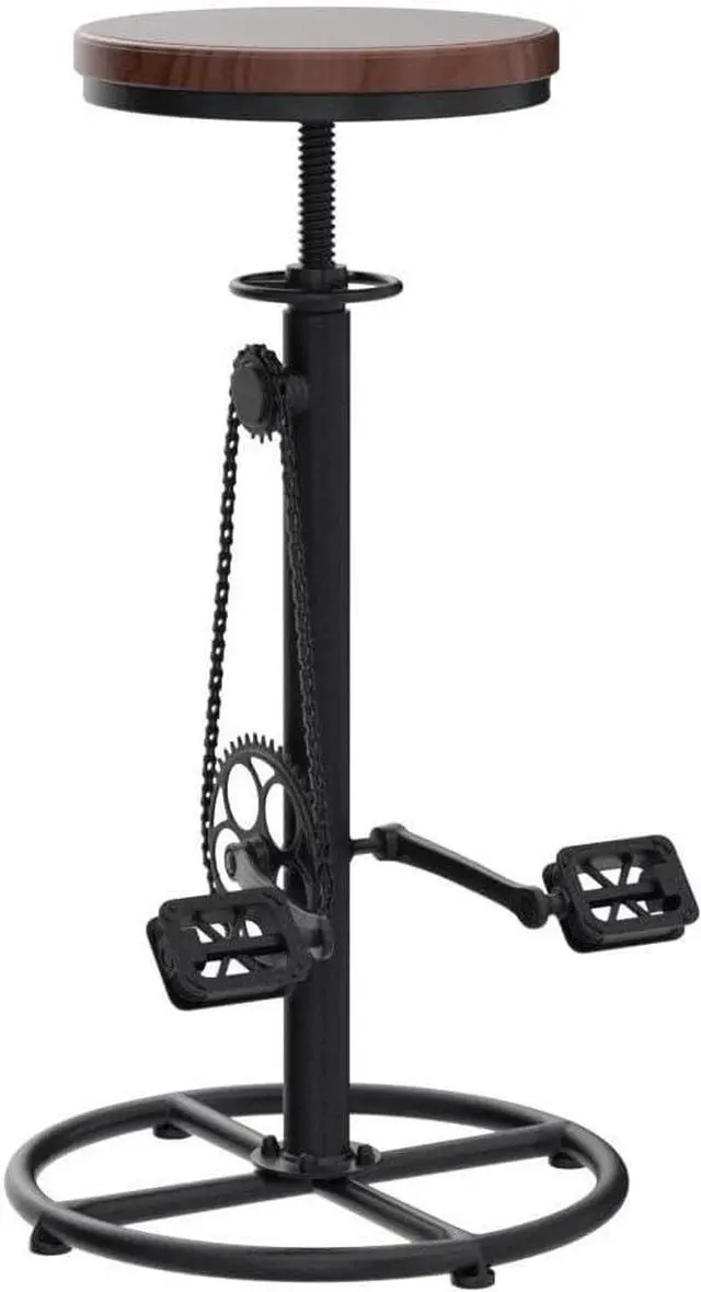 Alt view image 4 of 7 - Set of 2 Industrial Bar Stool-Swivel Vintage Coffee Kitchen Dining Island Chair-Bike Pedal Footrest-Extra Tall Pub Height Adjustable 29-37"