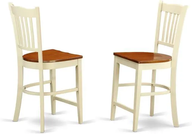 Main image of East West Furniture GRS-WHI-W Groton Counter Height Barstools - Slat Back Wood Seat Chairs, Set of 2, Buttermilk & Cherry