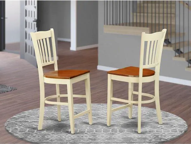 Alt view image 2 of 4 - East West Furniture GRS-WHI-W Groton Counter Height Barstools - Slat Back Wood Seat Chairs, Set of 2, Buttermilk & Cherry