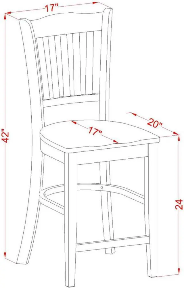 Alt view image 3 of 4 - East West Furniture GRS-WHI-W Groton Counter Height Barstools - Slat Back Wood Seat Chairs, Set of 2, Buttermilk & Cherry