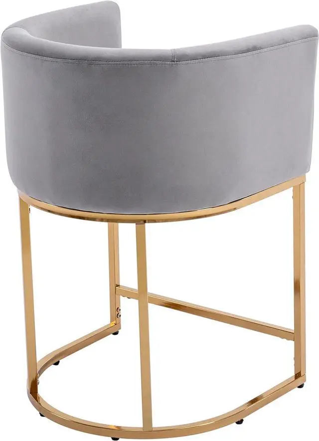 Alt view image 5 of 7 - Contemporary Grey Velvet Bar Stools Set of 3, 24" Upholstered Fabric Counter Height Barstools Kitchen Counter Island Stools with Screwed Together Golden Metal Base