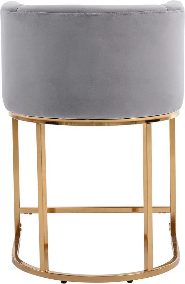 Alt view image 6 of 7 - Contemporary Grey Velvet Bar Stools Set of 3, 24" Upholstered Fabric Counter Height Barstools Kitchen Counter Island Stools with Screwed Together Golden Metal Base