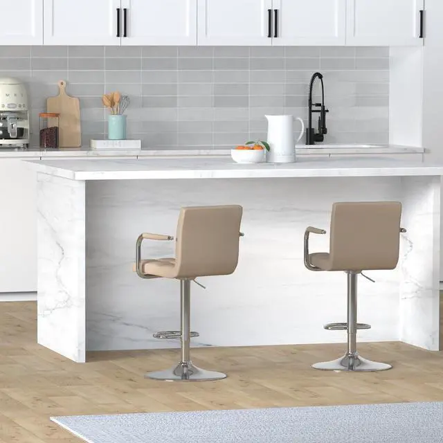 Alt view image 2 of 7 - Leopard Adjustable Bar Stools with Armrest, Barstools Set of 2 (Khaki)
