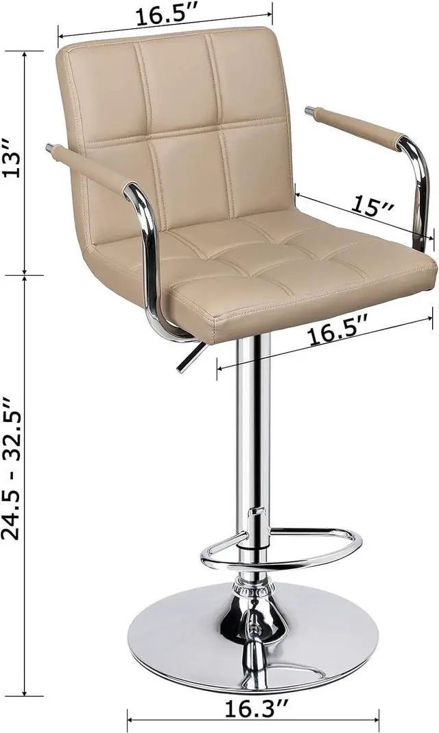 Alt view image 3 of 7 - Leopard Adjustable Bar Stools with Armrest, Barstools Set of 2 (Khaki)