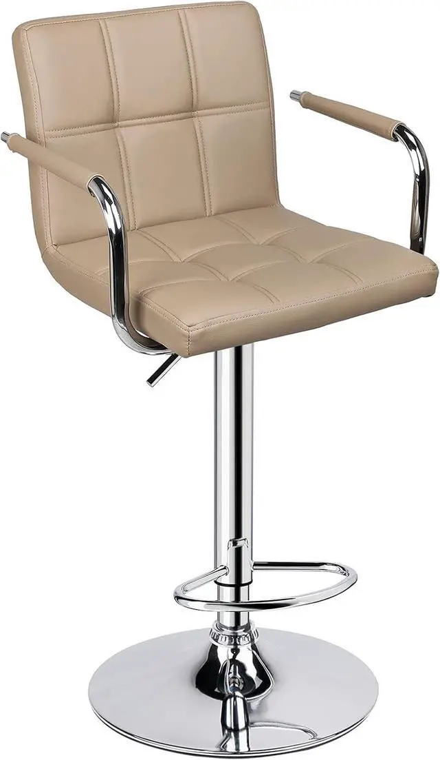 Alt view image 4 of 7 - Leopard Adjustable Bar Stools with Armrest, Barstools Set of 2 (Khaki)