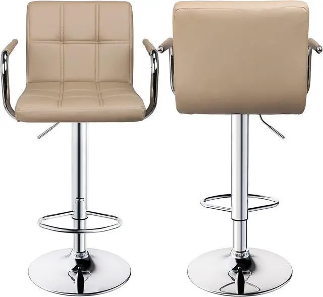 Alt view image 6 of 7 - Leopard Adjustable Bar Stools with Armrest, Barstools Set of 2 (Khaki)