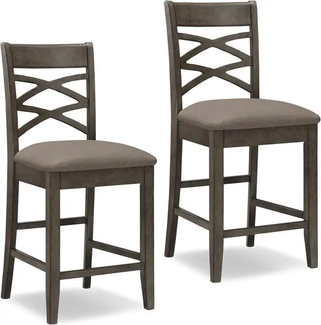 Main image of Leick Wood Double Cross Back Counter Height Barstool, Greystone Finish, Moss Heather Seat, Set of 2