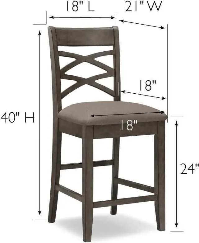 Alt view image 3 of 7 - Leick Wood Double Cross Back Counter Height Barstool, Greystone Finish, Moss Heather Seat, Set of 2