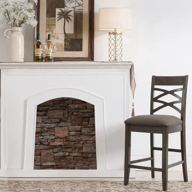 Alt view image 2 of 7 - Leick Wood Double Cross Back Counter Height Barstool, Greystone Finish, Moss Heather Seat, Set of 2