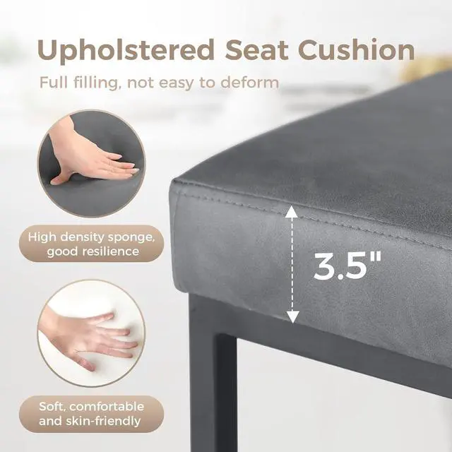 Alt view image 4 of 7 - MAISON ARTS Faux Leather Bar Stools Set of 4, 24 Inch Counter Height Barstools with Back, Metal Legs, Footrest, Modern Upholstered Bar Chairs for Kitchen Island Home Bar, Grey