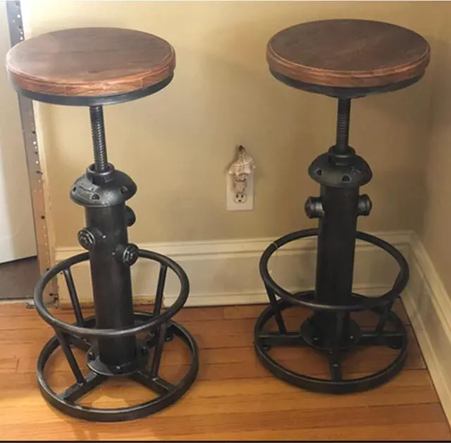 Alt view image 2 of 7 - Industrial Bar Stools Kitchen Island Dining Chairs Swivel Wooden Seat Bar Counter Height Adjustable 25-31inch