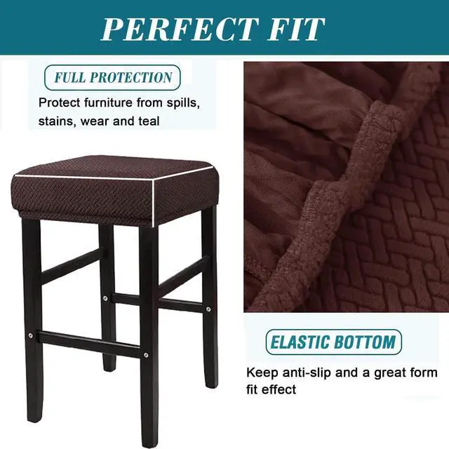 Alt view image 4 of 7 - HFCNMY Stool Covers Rectangle,4 Pack Stretch Rectangle Bar Stool Covers Jacquard Vanity Stool Cover Washable Counter Stool Covers Bar Stool Seat Covers Saddle Seat Cover with Elastic Bands Coffee