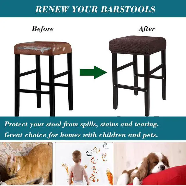 Alt view image 5 of 7 - HFCNMY Stool Covers Rectangle,4 Pack Stretch Rectangle Bar Stool Covers Jacquard Vanity Stool Cover Washable Counter Stool Covers Bar Stool Seat Covers Saddle Seat Cover with Elastic Bands Coffee