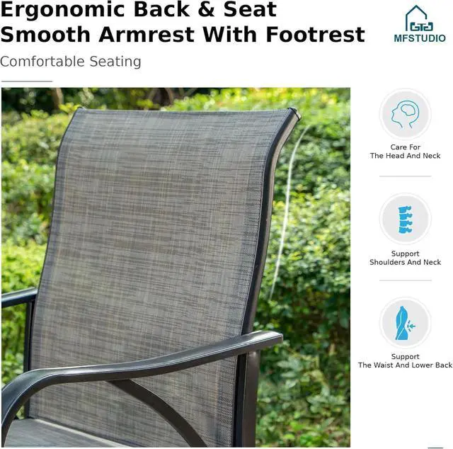 Alt view image 6 of 7 - MFSTUDIO Outdoor Grey Bar Stools Set of 4, Patio Bar Height Sling Chair, Steel Frame All-Weather Resistant,Breathable Textilene Fabric, Grey