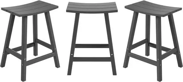 Alt view image 4 of 7 - All-Weather Bar Stools Set of 3, 24" Height Outdoor Bar Stools, Adirondack Poly Patio Bar Stool for Patio, Deck, Kitchen Counter and Garden, Gray