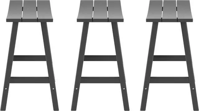 Alt view image 5 of 7 - All-Weather Bar Stools Set of 3, 24" Height Outdoor Bar Stools, Adirondack Poly Patio Bar Stool for Patio, Deck, Kitchen Counter and Garden, Gray