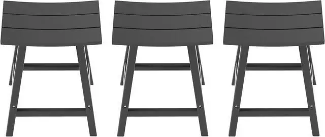 Alt view image 6 of 7 - All-Weather Bar Stools Set of 3, 24" Height Outdoor Bar Stools, Adirondack Poly Patio Bar Stool for Patio, Deck, Kitchen Counter and Garden, Gray