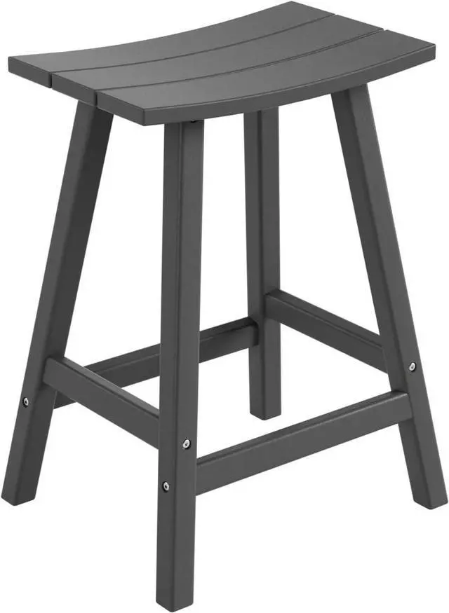 Alt view image 7 of 7 - All-Weather Bar Stools Set of 3, 24" Height Outdoor Bar Stools, Adirondack Poly Patio Bar Stool for Patio, Deck, Kitchen Counter and Garden, Gray