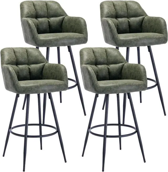 Main image of CIMOTA Modern Bar Stools Set of 4 Upholstered Bar Height Tall Stools for Kitchen Island, Leather Counter Height Barstools Island Chairs with Back and Metal Footrest for Home Bar/Pub, 30 Inch Green